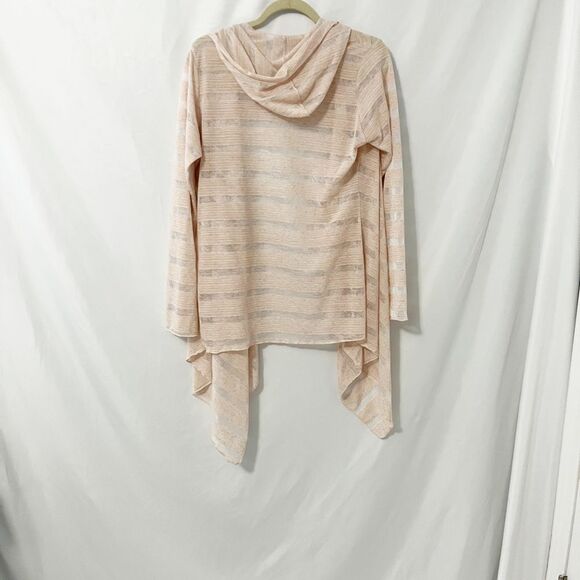 Vine Street pink Striped Semi Sheer Asymmetric Open Front Cardigan Size M - Picture 4 of 6